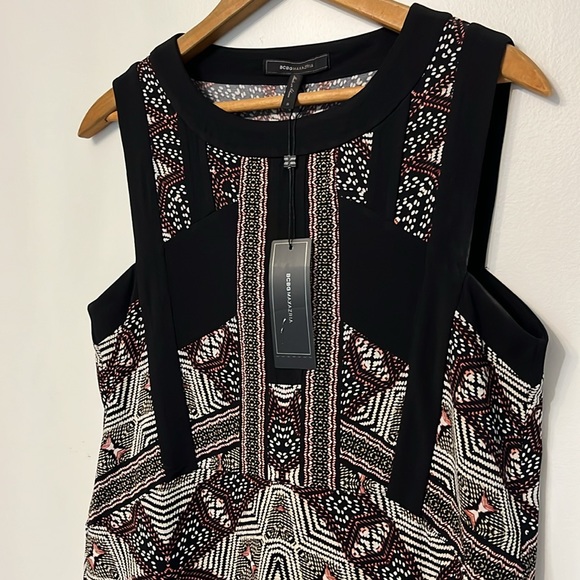 NWT BCBGMAXAZRIA Printed Border Dress Small Light Ginger Spice Combo Desert Geo - Picture 4 of 7
